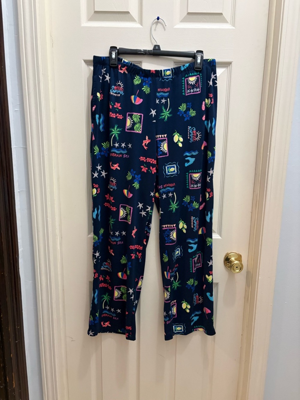 Navy Tropical Print Lounge Pants - Size Large (12-14)